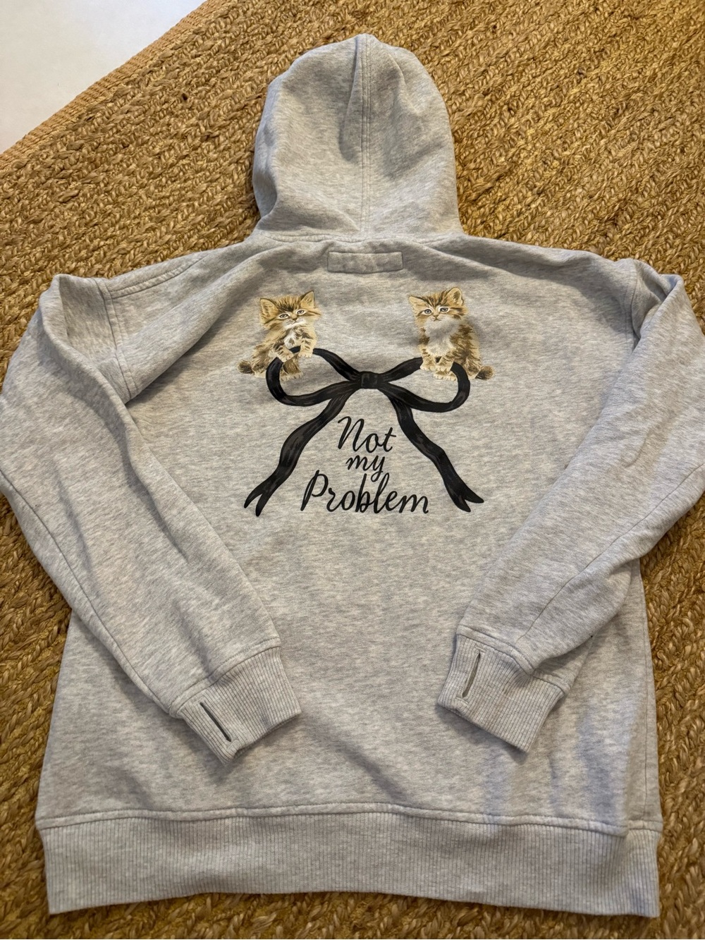 Abercrombie Kids Girls Not My Problem Kitten Gray Hoodie Sweatshirt Size 13/14